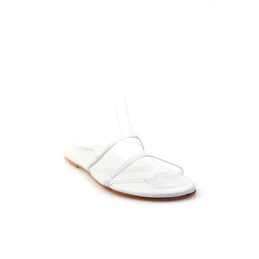 TKEES Womens Plastic Strappy Slide On Casual Sandals White Clear Size 10 B